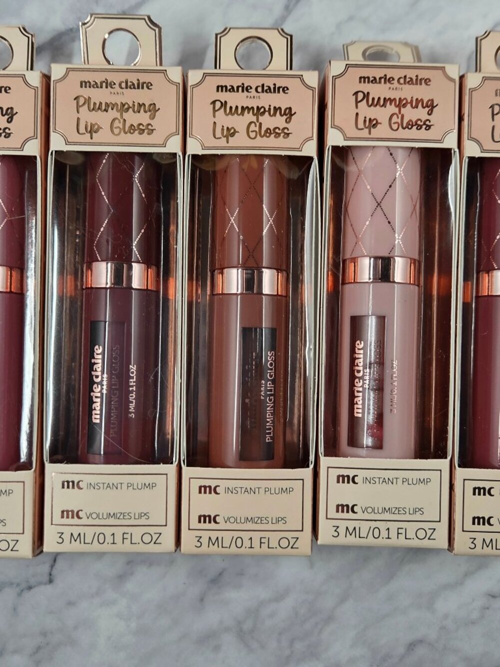 Marie Claire Plumping Lip Gloss Set of 5 Instant Plump Volumized Lips New Sealed